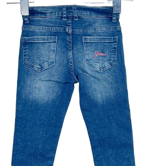 GUESS NWT Skinny Fit Denim Jean Pants Leopard Side Print Dark Blue Size Kids 4 - Picture 4 of 8